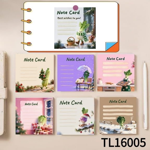 Note Cards with Adorable Christmas Veggie-themed Illustrations(3.54×3.54 inches)100-pack with105 Emoticon Stickers,Strong Adhesive for All Your Note-Taking Needs,Multi-Color for Office, School & Home