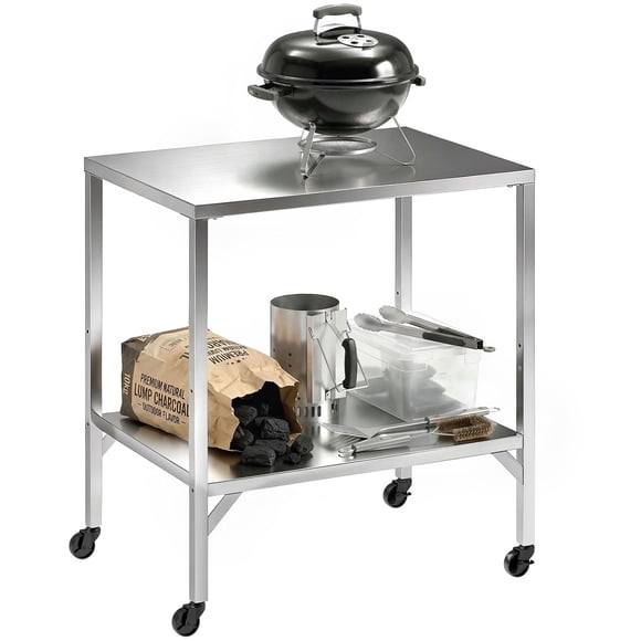 Outsunny Chariot de Gril d'Extérieur avec Dessus de Table en Acier Inoxydable, Tablette, Roues