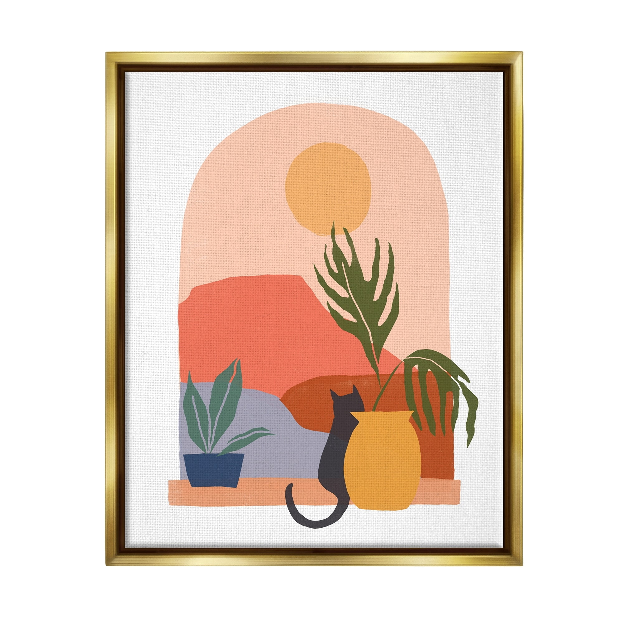 Stupell Industries Cat Watching Desert Dunes Modern Window View Graphic Art Metallic Gold Floating Framed Canvas Print Wall Art, Design by June Erica Vess