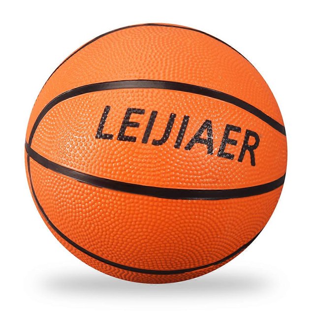 children's basketball rubber basketball kindergarten small basketball game ball mini basketball Blanco 13 cm de diámetro, vista frontal centrada con textura rugosa de agarre y canales negros y texto de marca impreso; bola de goma para baloncesto interior y exterior, adecuada para mini aro y juegos infantiles.
