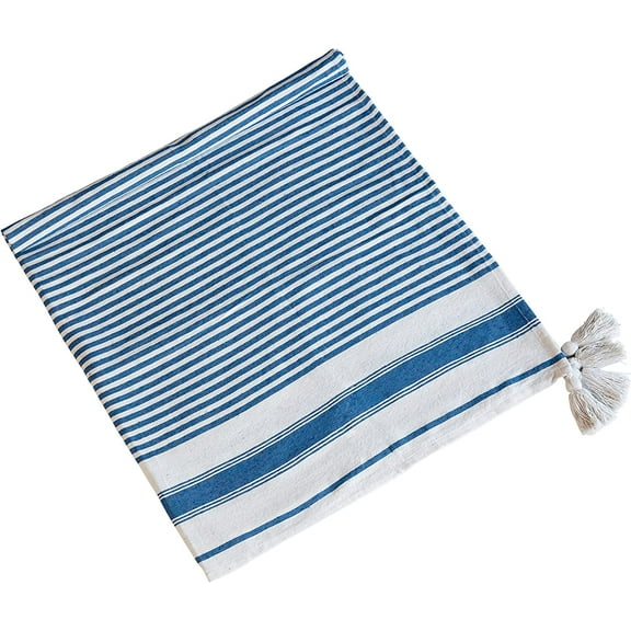A&B Home Throw Blanket - Blue and White Stripe Woven Cotton Blend Blanket, 50" x 60"