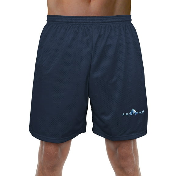 Aquaman Movie Logo Mens Lined Mesh Shorts, Navy, Small