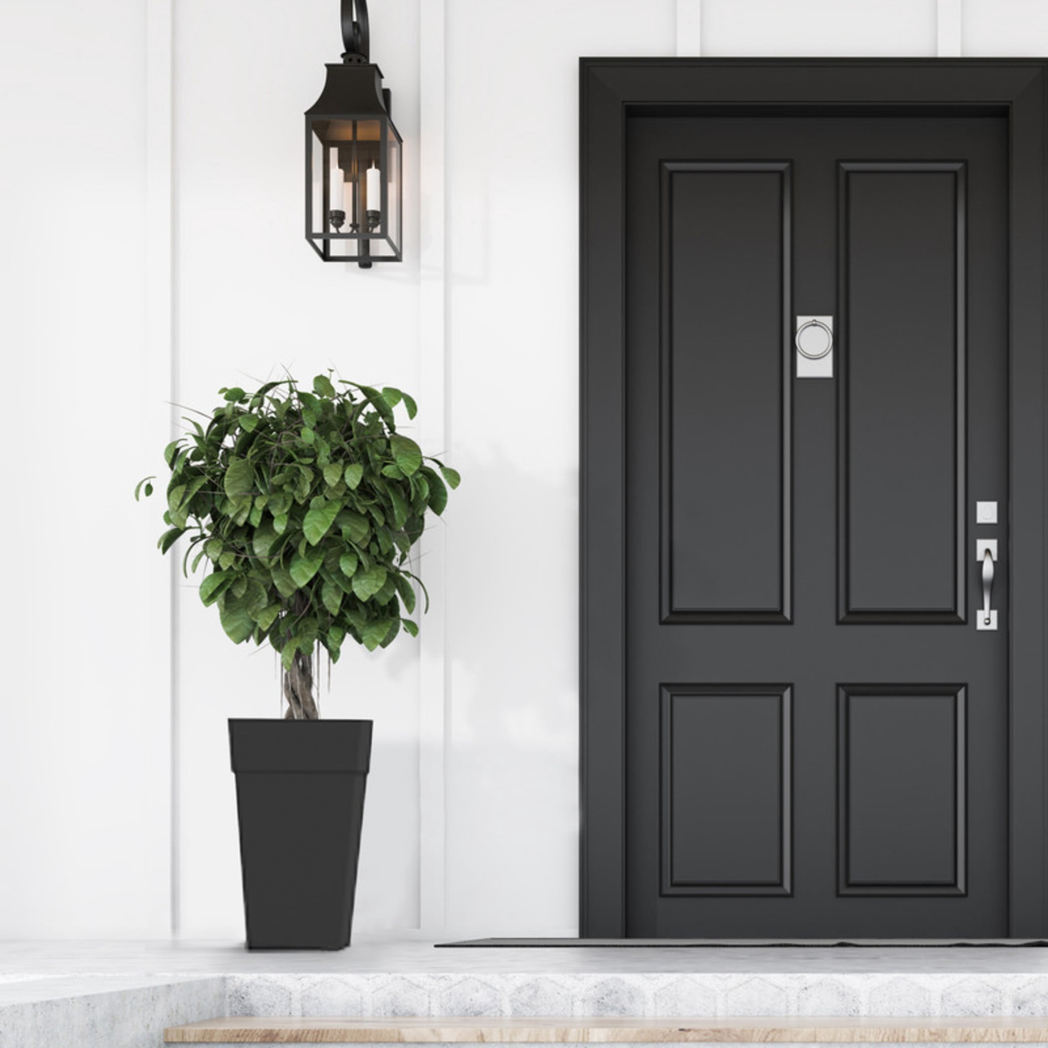Bloem Finley 25" Tall Tapered Recycled Plastic Planter, Indoor/Outdoor, Black