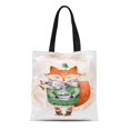 thumbnail image 1 of KDAGR Canvas Tote Bag Cute Little Fox Just Like to Drink Hot Coffee Durable Reusable Shopping Shoulder Grocery Bag, 1 of 1