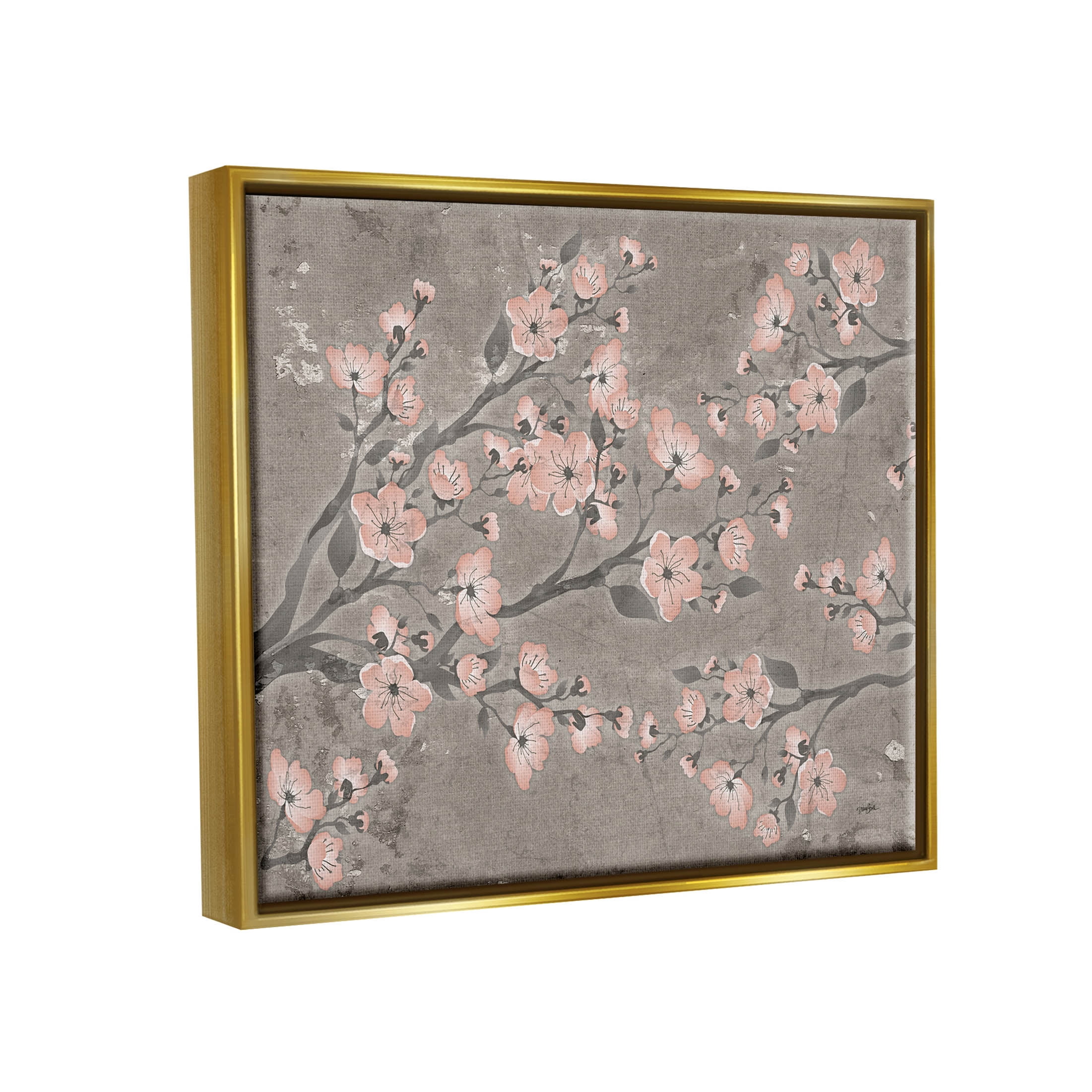 Stupell Industries Cherry Blossom Pattern Composition Graphic Art Metallic Gold Floating Framed Canvas Print Wall Art, Design by Diane Stimson