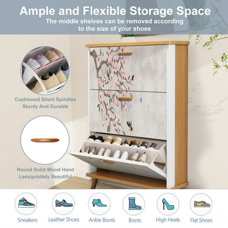 Shoe Storage Cabinet with Flip Drawers for Entryway Chinoiserie