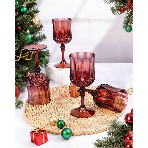 24PCS Burgundy Plastic Wine Glasses