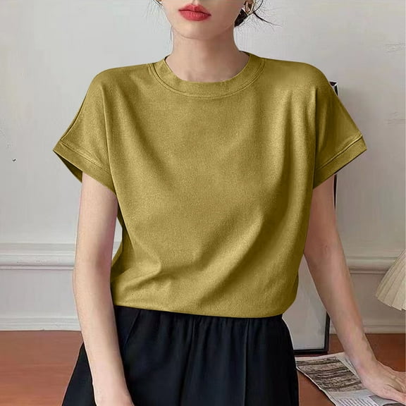 Blczomt Womens Tops Clearance under $10 2025 Basic Short Sleeve T-Shirt Green Plain Summer Round Neck Women Shirts