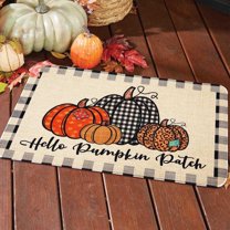 Hello Pumpkin Fall Decorative Doormat 17x30 Inch,Buffalo Check Plaid Autumn Thanksiving Pumpkin Door Mats Entrance Low Profile Non Slip Floor Mat for Home Patio in/Outdoor Decor