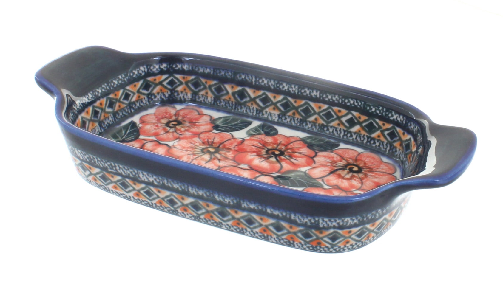 Polish Pottery Peach Floral Rectangular Serving Dish