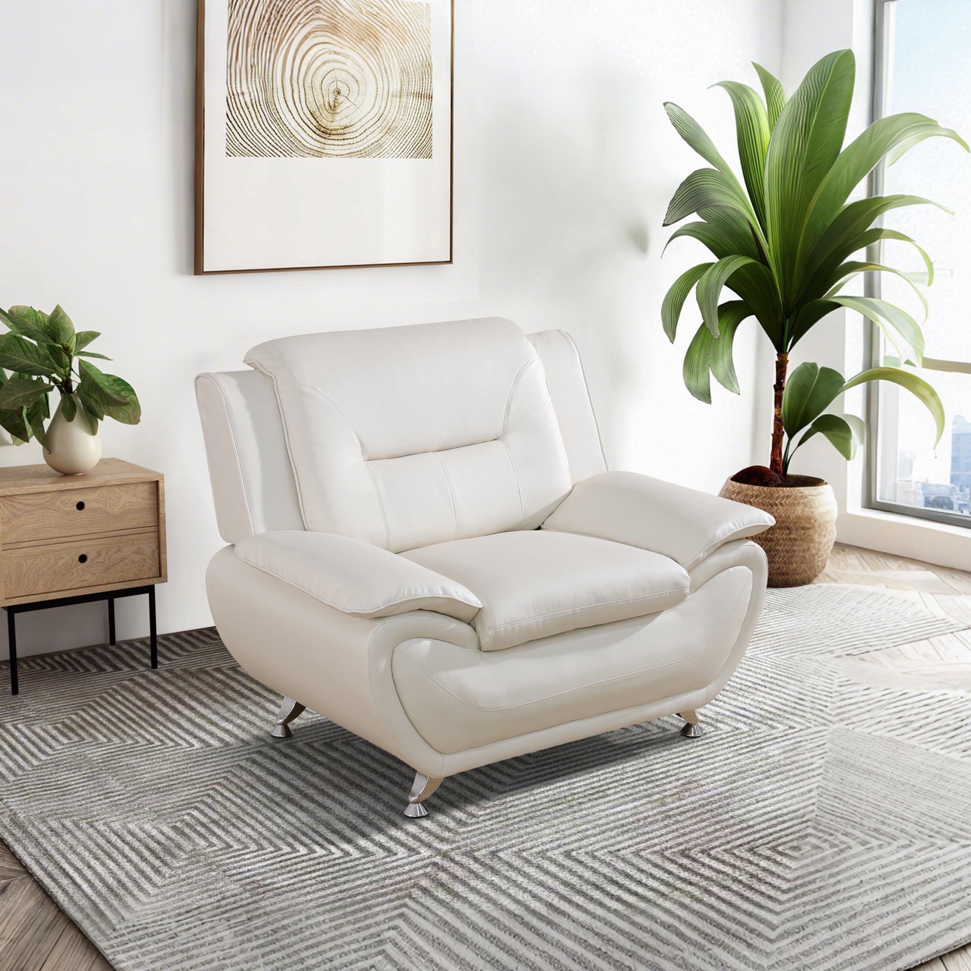 Gewnee Single Sofa, 46" Sofa Chair, Breathable Faux Leather Upholstery, Solid Wood Frame Living Room Lounge Accent Chair ，White