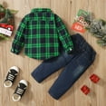 thumbnail image 4 of 3T Baby Boys Outfits 4T Boys 2PCS Fall Winter Clothing Set Toddler Boys Long Sleeve Plaid Top Denim Pants Set Green, 4 of 8