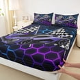 thumbnail image 4 of Erosebridal Speed Sports Car Full Size Sheets for Kids Boys, Neon Purple Honeycomb Bed Sheets, 1 Flat Sheet, 1 Fitted Sheet and 2 Pillowcases, 4 of 5