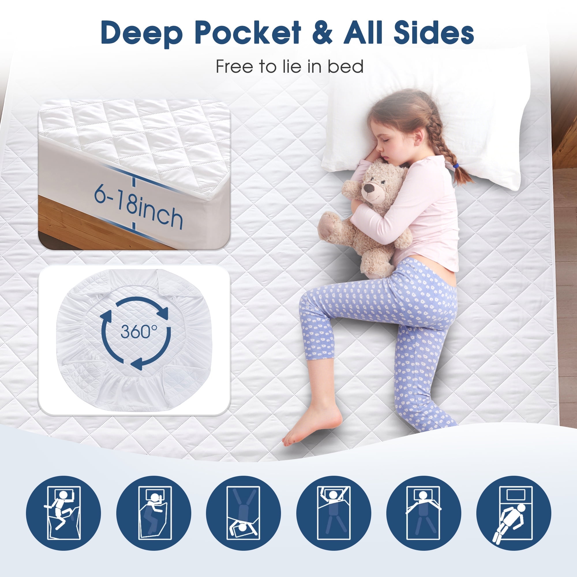 Waterproof Mattress Protector, Twin Size Cooling Bed Mattress Pad Cover With Deep Pocket, Soft Breathable Bed Cover Noiseless Washable