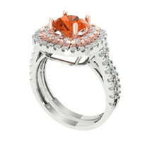 Clara Pucci 14K White/Rose Gold Round Cut 1Ct Simulated Red Diamond Engagement Ring   Matching Band - Luxury Box Included