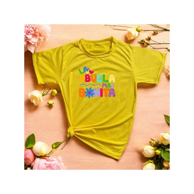 Letras Playera Blusa Con Estampado De La Abuela Mas Bonita Ropa Para Mujer Color Amarillo Talla Grande Marca Emil SaEs