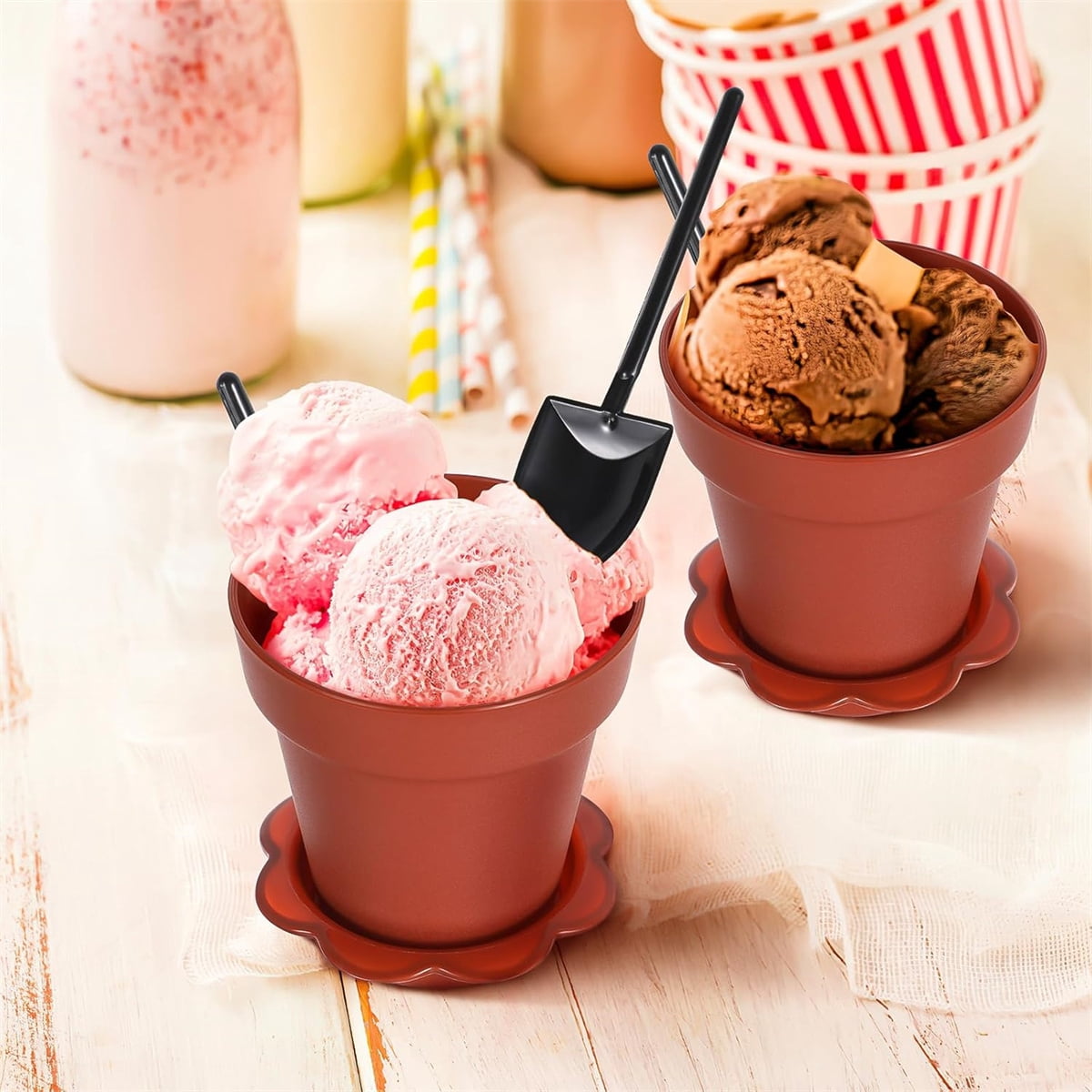 Plastic Cake Cup Plant Pots with Dome & Bottom- GIXUSIL Mousse Ice Cream Pudding Containers Cups- Small Flower Pots for Plant Succulent Vegetable - Baking Molds (20 Packs, Green)