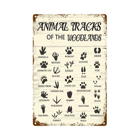 Animal Tracks Field Guide Sign Nursery Metal Sign Rustic Animal Tracks Wall Decor Country House Decor Farmhouse for Baby Boys Home Bathroom Bedroomch ( 8 x 12 inch )