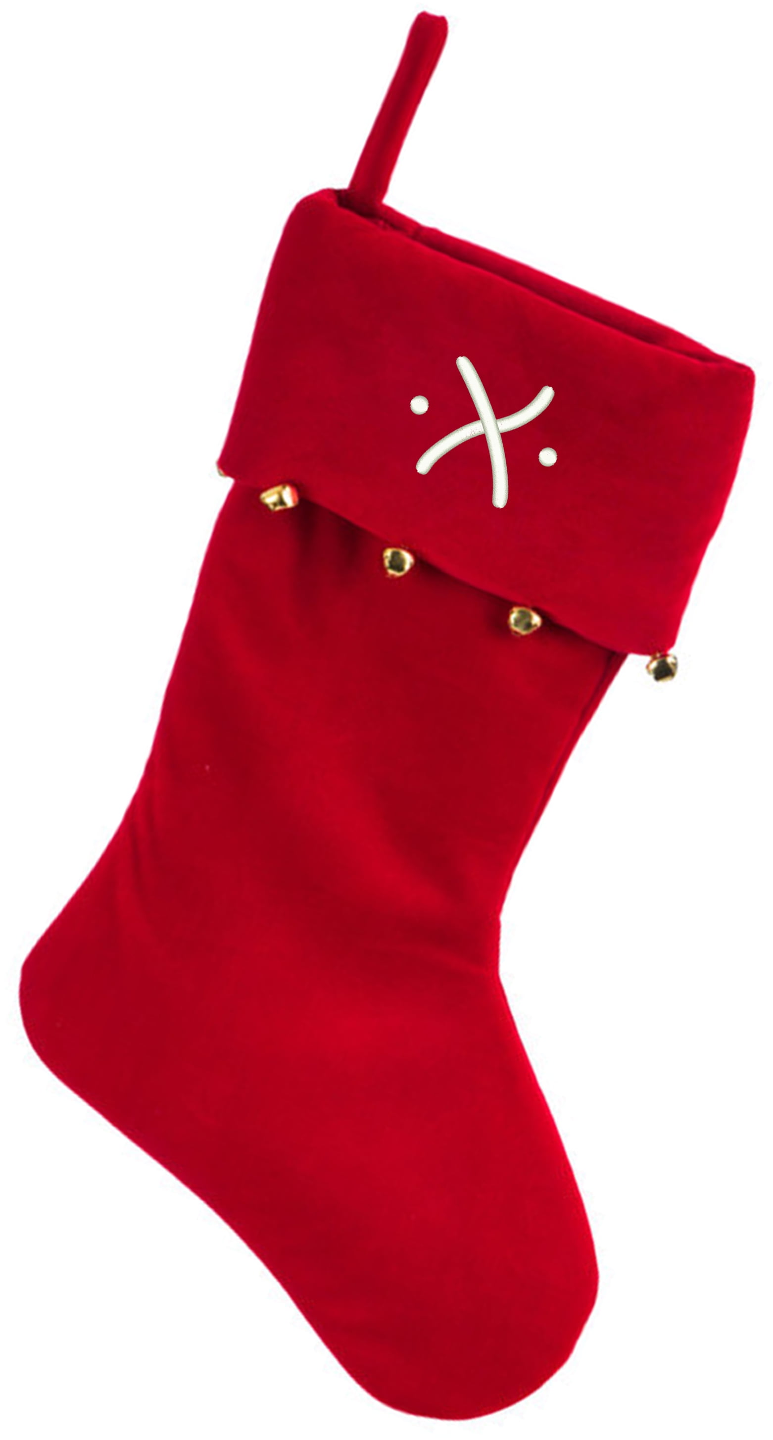 Monogrammed Christmas Stocking, Red Velvet with Bells Christmas Stocking Red