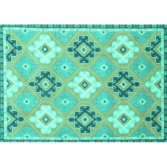 Ahgly Company Machine Washable Indoor Rectangle Abstract Turquoise Blue Modern Area Rugs, 6' x 9'