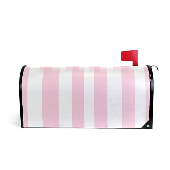 Mailbox Covers Magnetic Large Size Post Box Cover Wrap Outside Waterproof Home Yard Garden Decor Pale Pink and White Striped 25.5x21