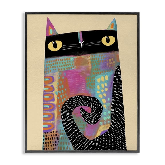 Stupell Industries Stylized Colorful Cat Black Framed Giclee Art, design by Gabriela Avila