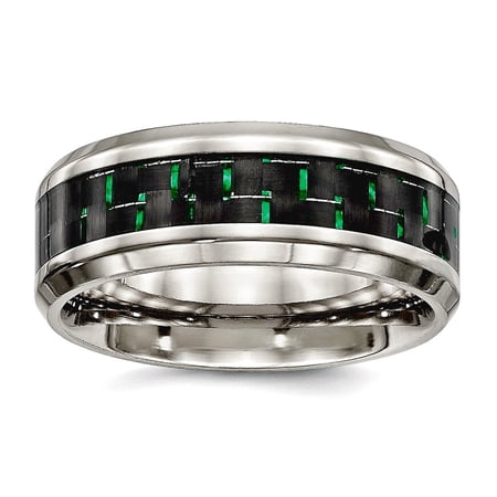 8mm Titanium Polished Black Green Carbon Fiber Inlay Ring Size 8 Band Style-Ring for Women
