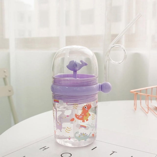 Botella de Agua para con Taza para Beber a Prueba de , Ventosa, Vasos Reutilizables, Taza , Dibujos Animados para Viajes Deportivos Púrpura Hugo Botella de paja