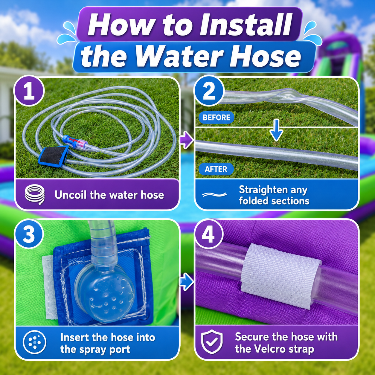 Inflatable Double Water Slide with Climbing Wall, Splash Pool & Blower Included, Oxford Backyard Water Park for Kids, Purple & Green