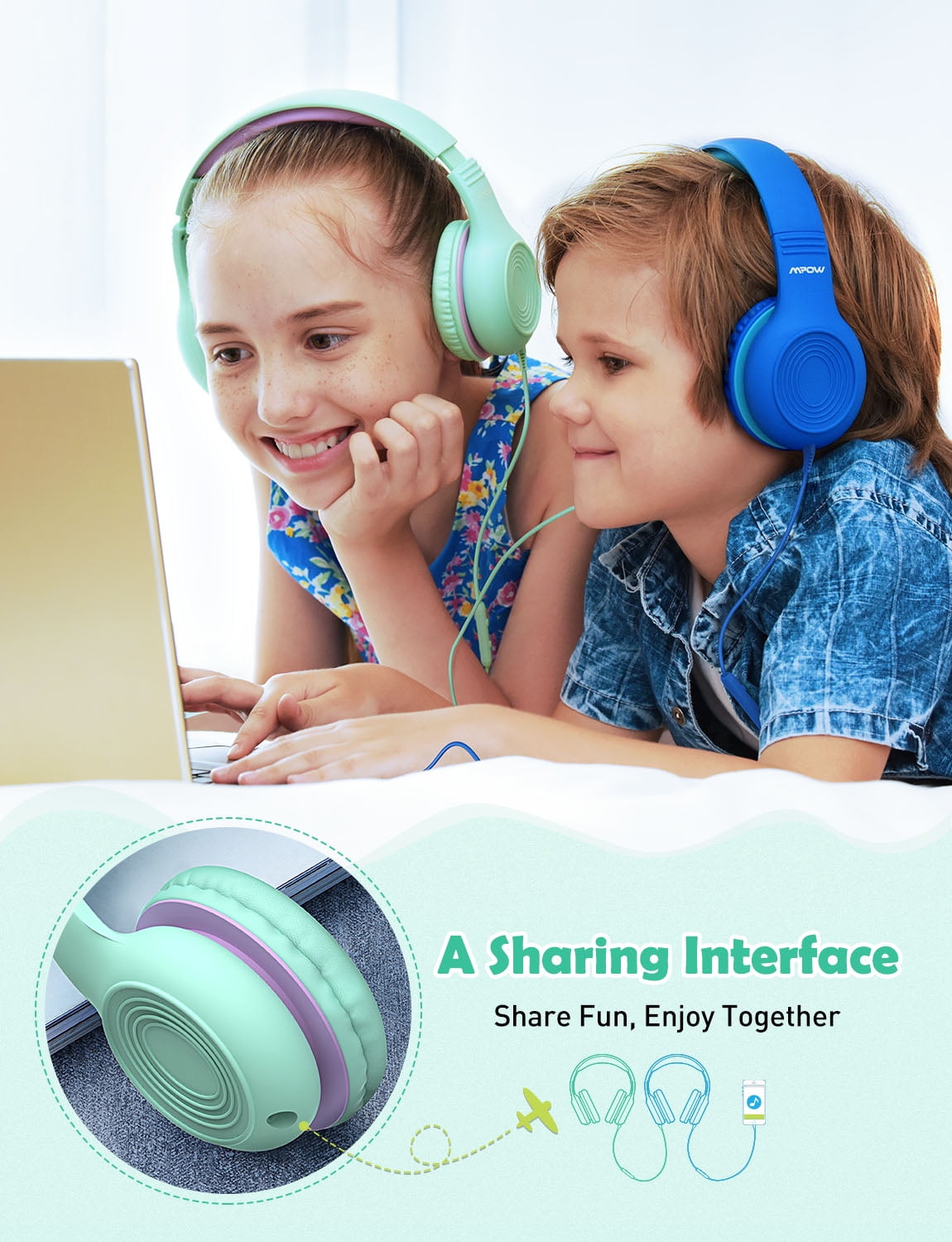 Mpow BH297B Kids Headphones with Microphone, 85/94dB Volume Limit, Green