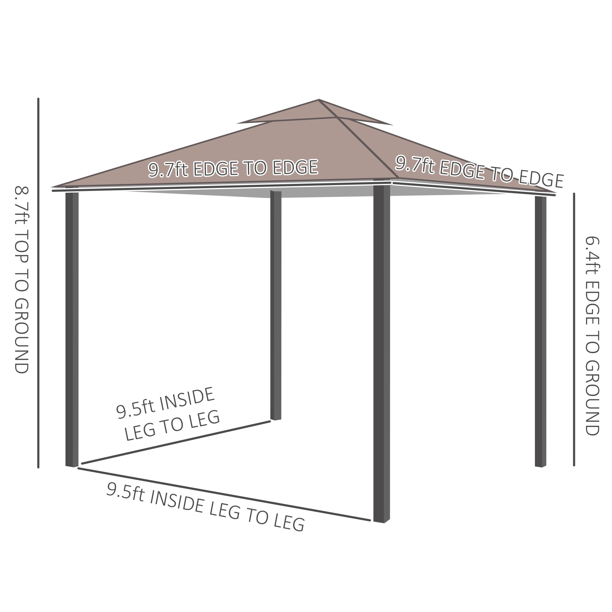 Outsunny 10' x 10' Patio Gazebo, Aluminum Frame Double Roof Outdoor Gazebo Canopy Shelter with Netting & Curtains, for Garden, Lawn, Backyard and Deck, Brown