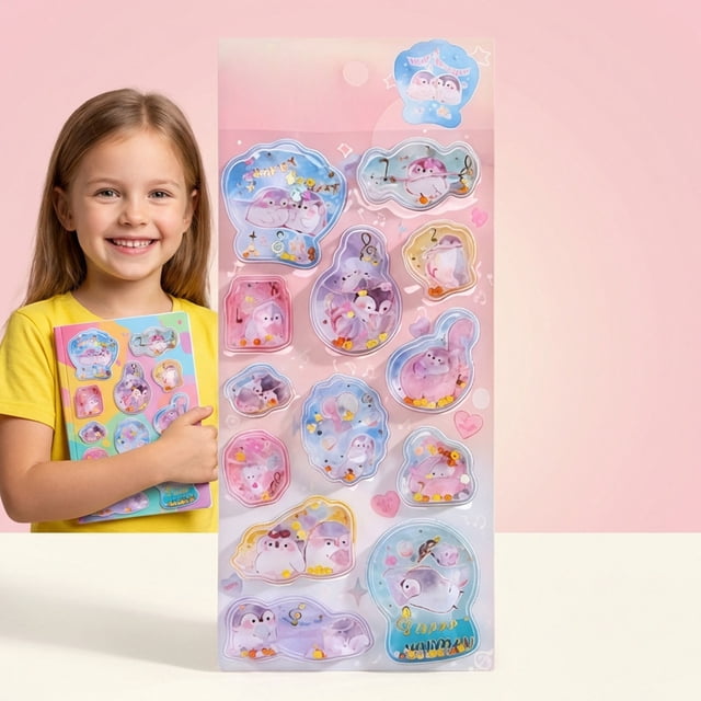 Lindas Pegatinas Estereoscópicas de Agua Hinchadas, Pegatinas de Resina Kawaii con Purpurina, Pegatinas Brillantes para Álbumes de Recortes, Portátiles, Botellas de Agua, Creaciones para Niños