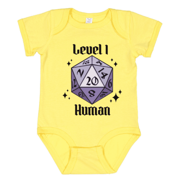 Baby Onesie Hub Level 1 Human Cute D20 Dice RPG Graphic Girls or Boys Baby Bodysuit Baby Gift