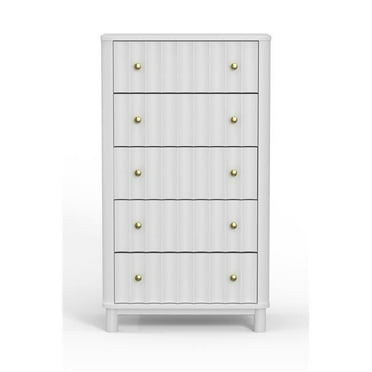 28 in. White Solid Wood Five Drawer Chest