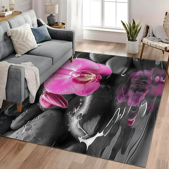 Washable Rug Modern Area Rug 2x3 ft Orchid Stone Low Pile Bedroom Rug, Living Room Rug No Shedding Large Area Rug Lightweight Machine Washble Rug for Home, Gray 6