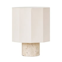 Cleo 10" Travertine Stone LED Table Lamp with Geometric Cream Cotton Shade