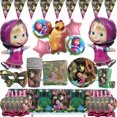 thumbnail image 2 of Mashas y oso decoración de fiesta de cumpleaños vajilla desechable mantel taza plato oso globo 3D suministros de baño para bebé para niños, 2 of 5