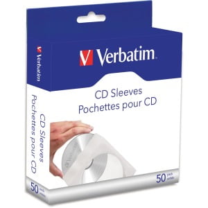 - Verbatim CD/DVD Paper Sleeves with Clear Window - 50pk Box - Sleeve - Paper