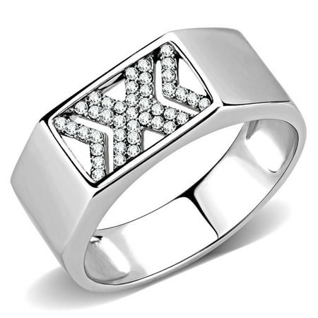 Luxe Jewelry Designs Men s Stainless Steel Ring with Round Shaped AAA Grade Cubic Zirconia – Size 10