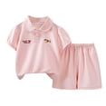 thumbnail image 3 of Faraee Toddler Baby Girl Clothes Summer Outfits Short Sleeve Polo Shirt Casual Shorts Set 2 Piece Little Kids Solid Outfit Pink 3-4 Years, 3 of 9