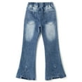 thumbnail image 2 of KIDSCOOL SPACE Girls Ribbed Waist Flared Denim Pants,,18M-14T Wide Age Ranges Bell-bottom Stretchy Slim Jeans,Light Blue,7-8 Years, 2 of 6