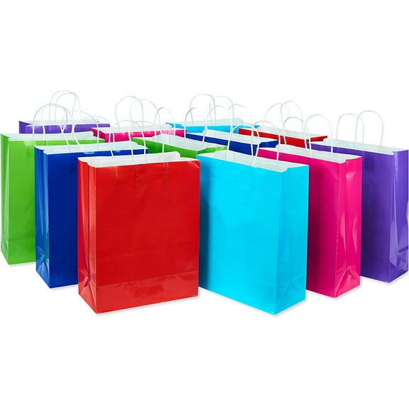 American Greetings 13" Large Gift Bags, Rainbow Solids (12-Count)