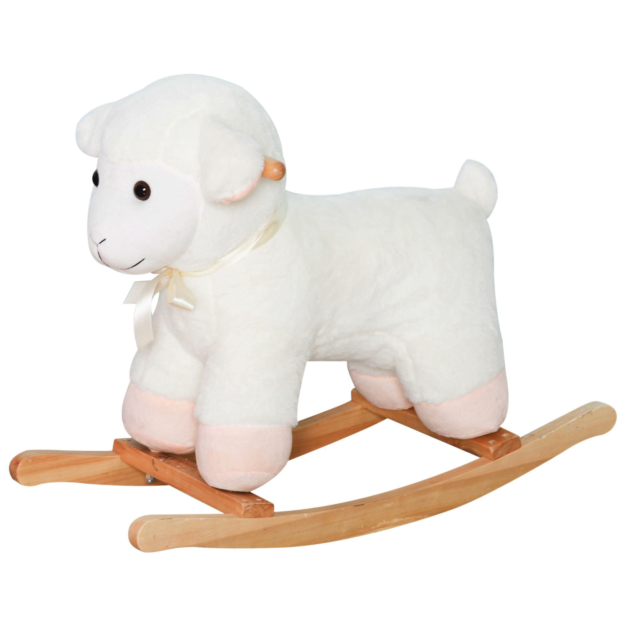 Plush White Lamb Rocking Horse - Wooden Ride-On Rocking Toy for 1 Year Old Toddlers