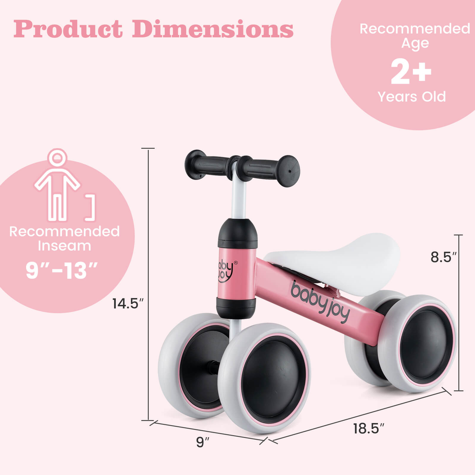 Costway 4-Wheel Balance Bike, Pink photo 3