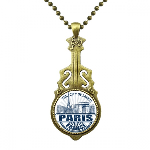 París Francia bandera Torre Eiffel arquitectura Collar Guitarra Antigua Joyería Música Colgantes Unbranded M