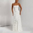 thumbnail image 2 of White Spaghetti Strap Square Neck Floral Lace Ruched Waist Maxi Dress, 2 of 13