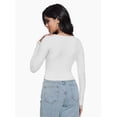 thumbnail image 5 of Women Crew Neck Knitted Crop Shirt Long Sleeve Low Cut Basic Solid Tee Sexy Cutout Blouse Top Streetwear, 5 of 6