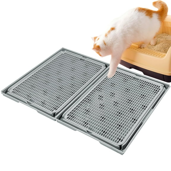 ZZ 2-Pack Expandable Interlocking Cat Litter Mat 16.5"x11.2" Durable Plastic Litter Mats Double-Layer Mesh Traps Waterproof Litter Box Mat