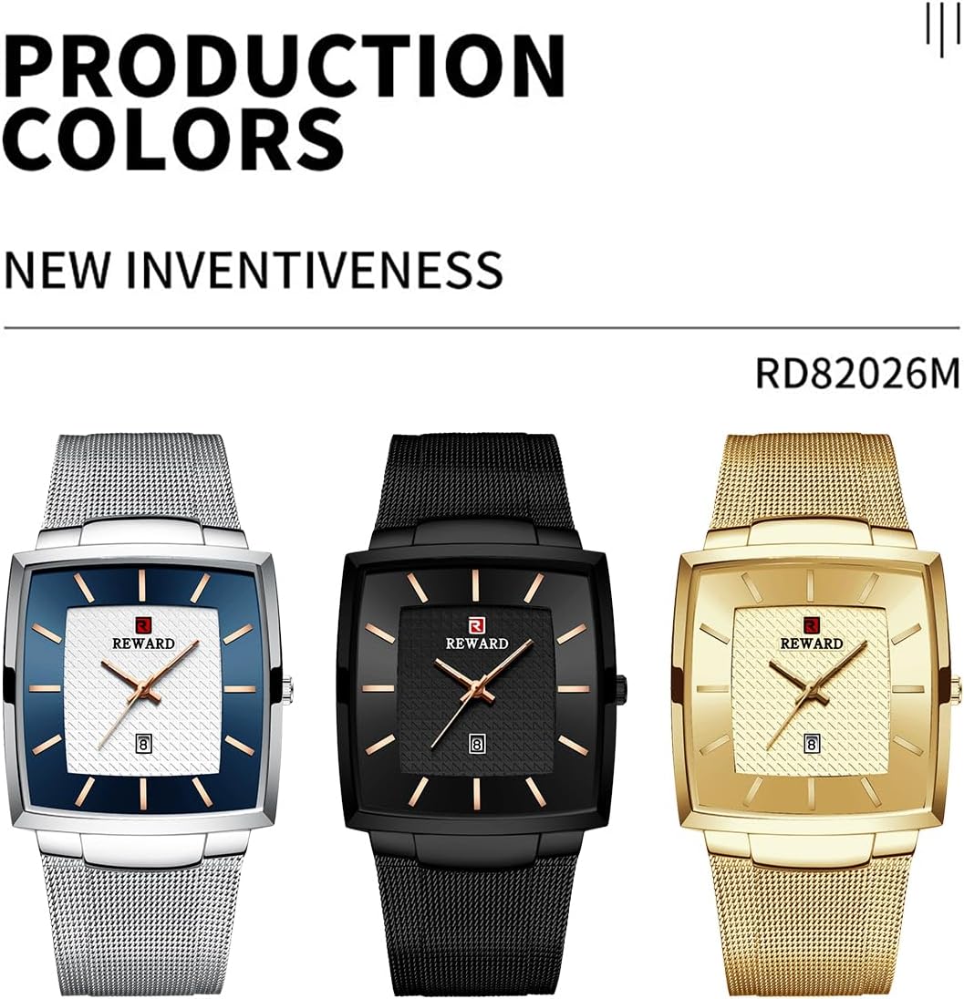 Watches Square Analog Quartz Stainless Steel Watches for Men Mesh Strap Waterproof Business Military Sport Wrist Watch with Date