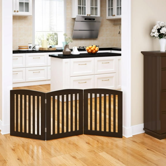 TJOU LWooden Freestanding Foldable Pet Gate for Dogs, 24 inch 3 Panels Step Over Fence, Dog Gate for The House, Doorway, Stairs, Extra Wide (White, 24" Height-3 Panels)